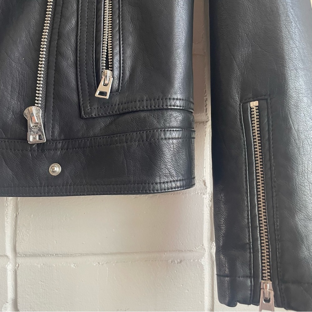 Topshop Black Moto Faux Leather Jacket View 6